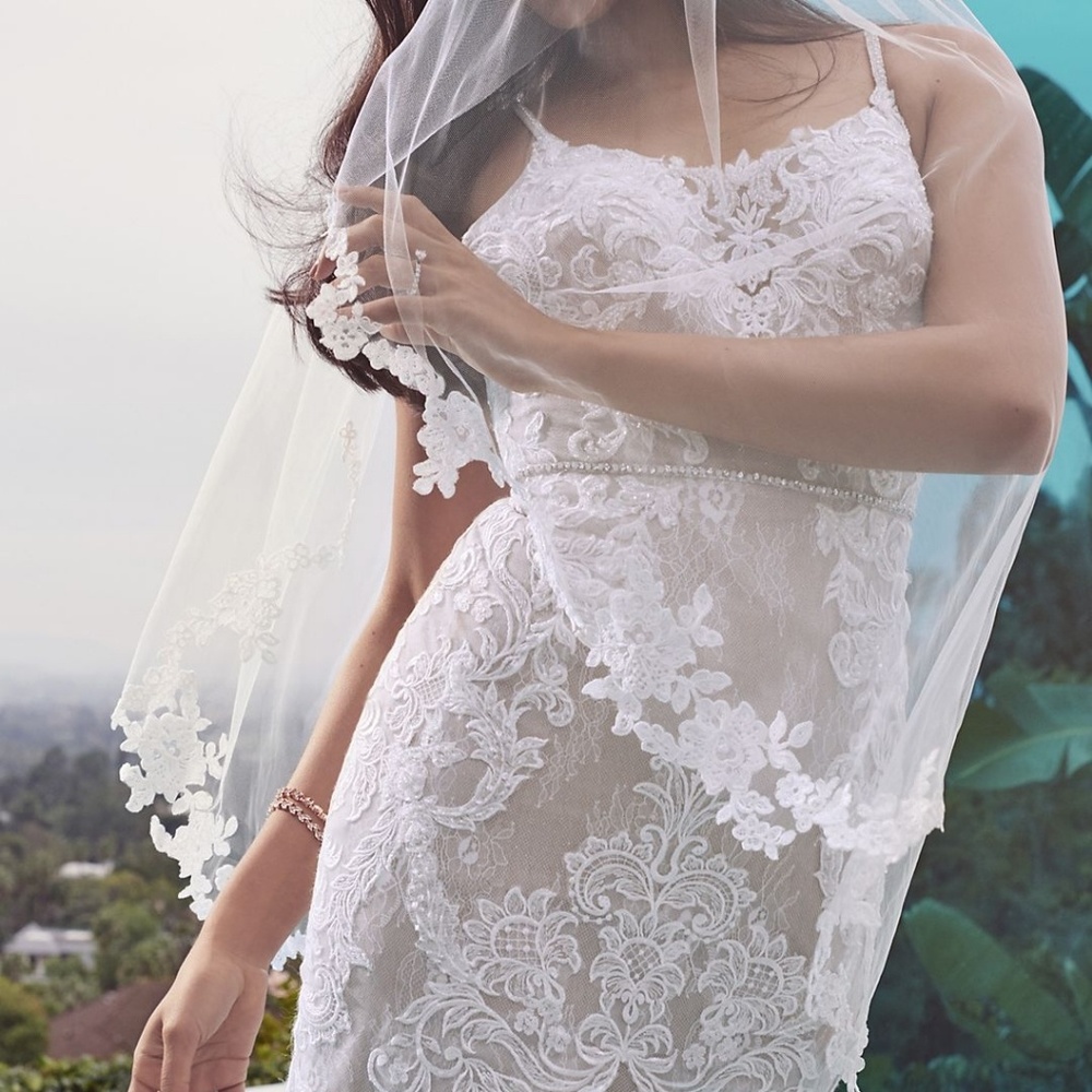 Moonstone embellished plus size lace wedding dress